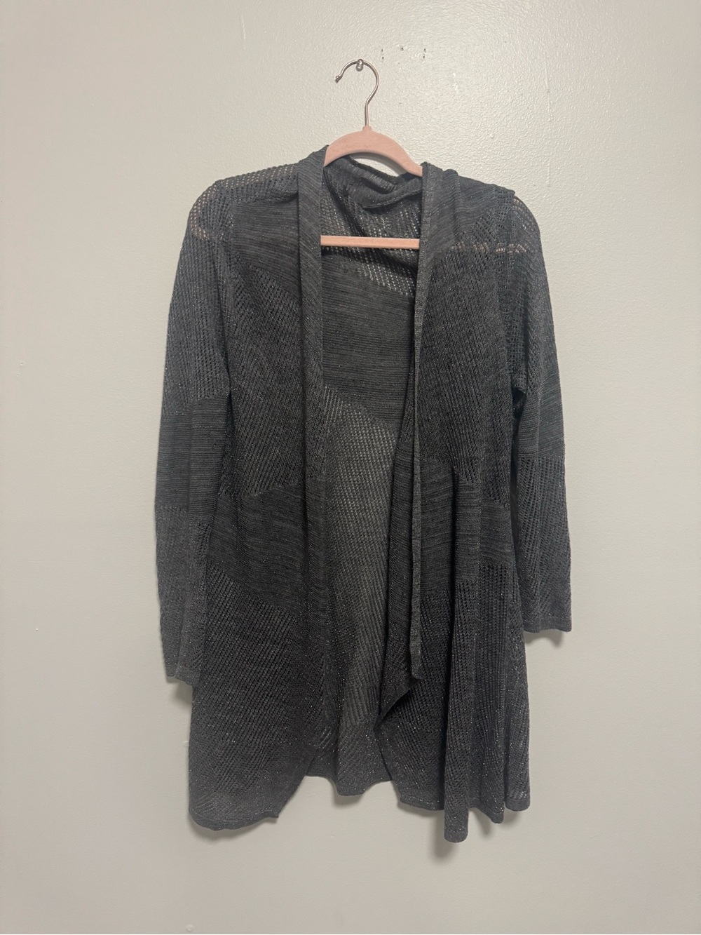 Eileen Fisher Lightweight Gray Knit Open Front Wool Sweater Cardigan